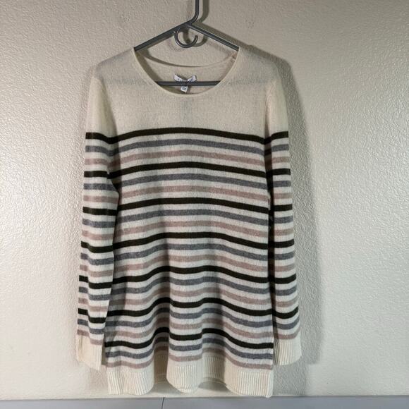 NWT 41 Hawthorn 100% Cashmere stripped Scoop Neck Sweater Shirt Old Money 1X - Picture 1 of 8